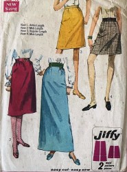 7725 Simplicity 1968 Jiffy Hi Waist Skirt 4 Lengths Pattern 24" , 25.5"  waist  choice